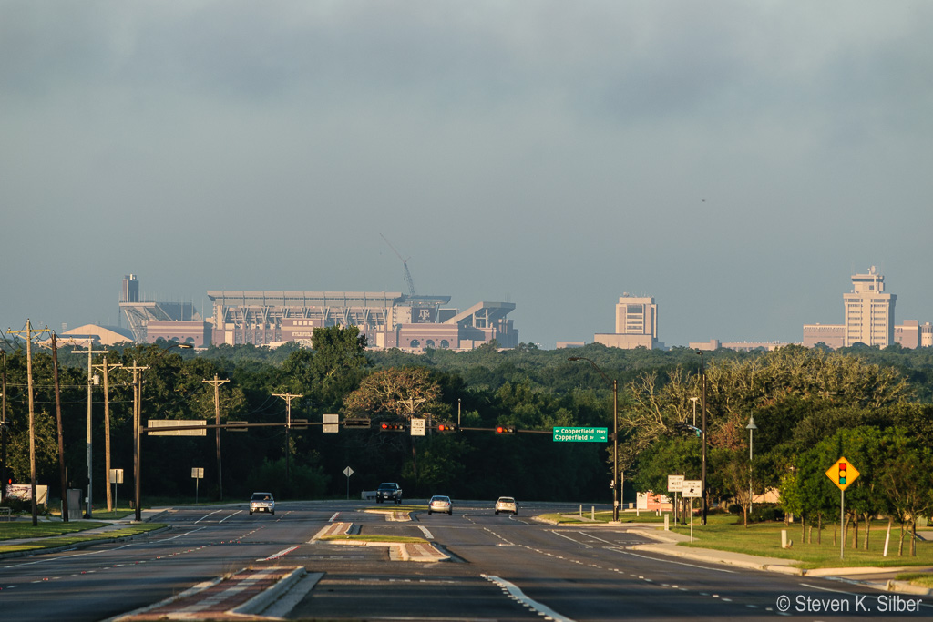 Kyle Field, Rudder Tower, and O&M Building (1/400 sec at f / 8.0,  ISO 200,  220 mm, 55.0-300.0 mm f/4.5-5.6 ) July 15, 2015