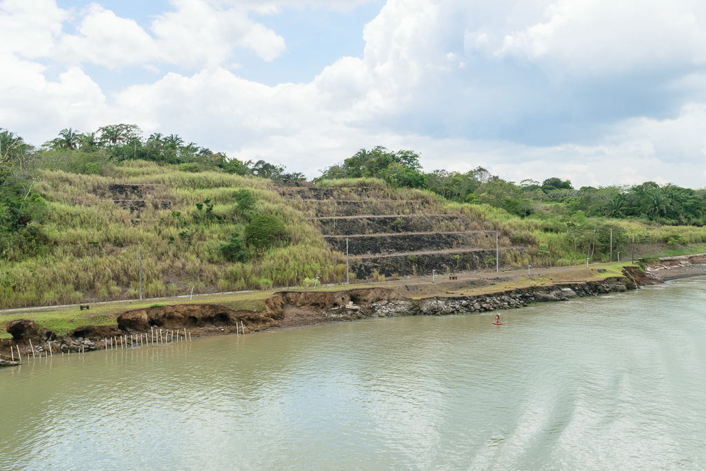 Terraced edges of canal excavation. (1/500 sec at f / 11,  ISO 400,  20 mm, 18.0-55.0 mm f/3.5-5.6 ) May 01, 2023